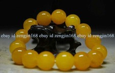 Pretty 6/8/10/12/14mm Natural Yellow Jade Round Gemstone Elastic Bracelet 7.5"