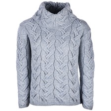 Ladies Chunky Cable Cowl Wool Sweater By Aran Mills - Light Grey
