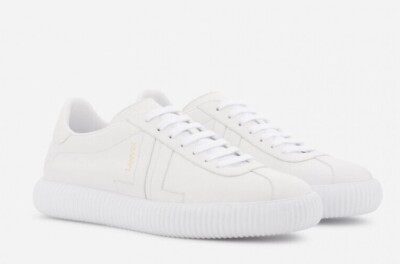 $590 NEW Lanvin GLEN LOW TOP SNEAKERS Leather White Lace Up Logo