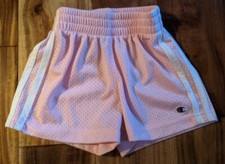 Champion Girls Elastic Waist Mesh Pink Athletic Shorts White Stripes Size 4