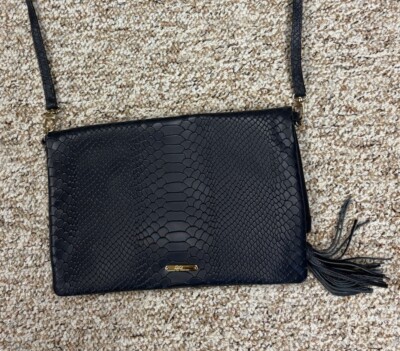 Gigi New York Navy Blue Leather Snake Alligator Scale Tassel Zipper Clutch Purse
