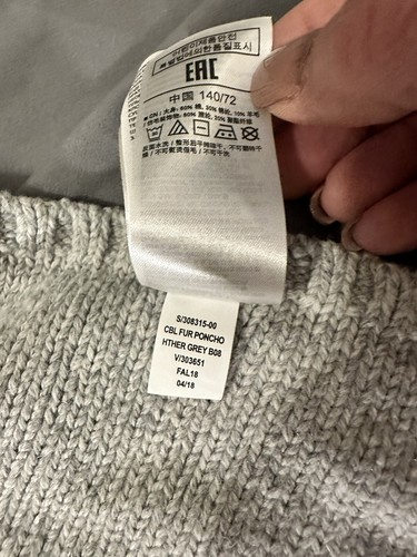 GAP Kids Sweater Cable Knit Grey Poncho Faux Fur Hood Size Large New - Picture 13 of 18