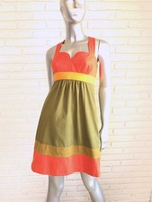 Trina Turk Dress Womens 2 V Neck Sundress Silk Linen Blend Empire Waist Orange