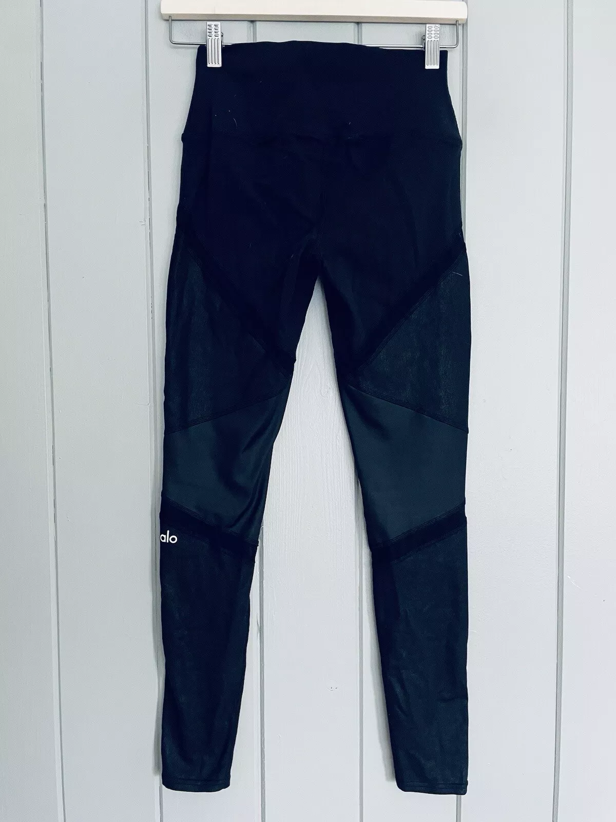 alo-yoga full length sheila mesh faux leather stretch leggings