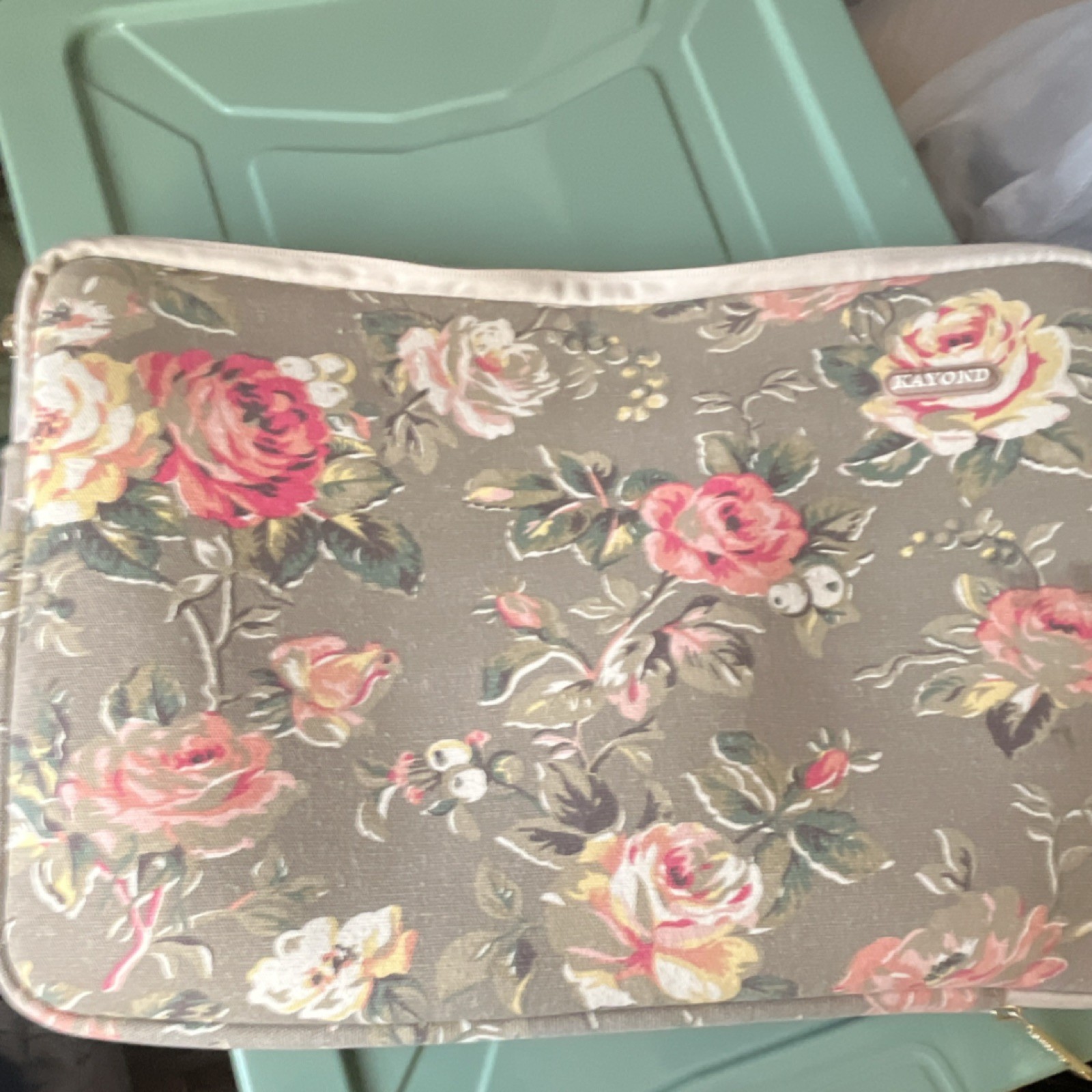 Kayond Floral Canvas Padded Laptop Sleeve Case Gray Pink Gre