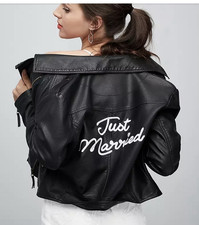 Women's Black 'Just Married' Bridal Jacket Regular Size Wedding Coat Outerwear