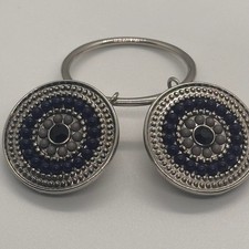 Vintage Shoe Clips Blue Enamel Silver Tone Round Medallion Mid Century Retro