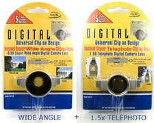 Lot of 2 Clip on Digital Camera Lens: 1.5X Telephoto Wide Angle for 10-17mm
