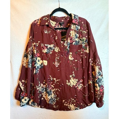Torrid 1 Harper Blouse Plus Size Burgundy Floral Pullover 1x 14 16 NWT