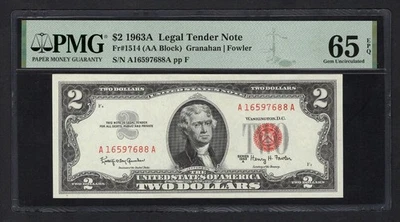United States-Legal Tender Note 2 Dollars 1963A Fr#1514 (AA Block) UNC Grade 65 - Image 1 of 2