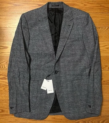 NWT! Mens Reiss General Glen Single Button Plaid Slim Fit Blazer Blue 40R $520 - Image 1 of 4