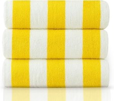 3 - Hotel Spa Pool Beach Cabana Towels 100 Cotton Yellow/White Stripe