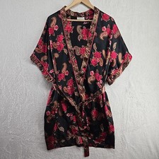Vintage 80s Vanity Fair Satin Robe Women 34 Medium Shiny Floral Pockets Tricot