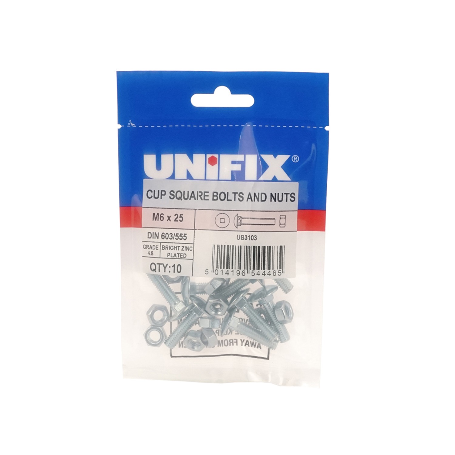 Unifix Grade 4.8 Cup Square Hex Bolts & Nuts M10 X 65 -