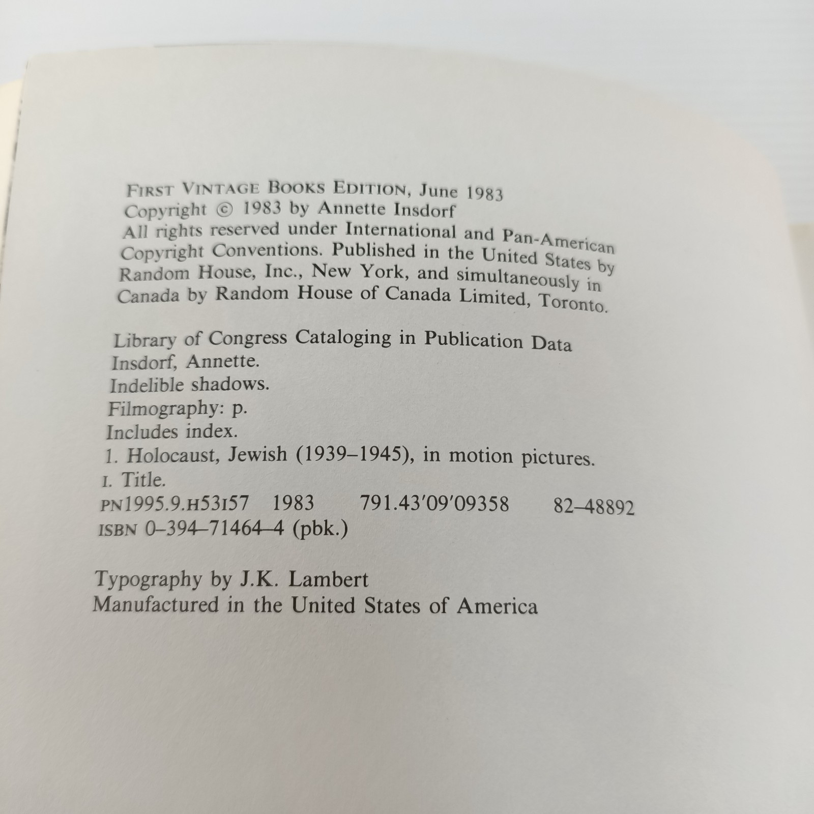 Indelible Shadows Film And The Holocaust Insdorf 14983 1st Ed Vintage Books image 8