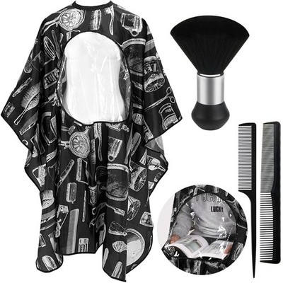 FEBSNOW Professional Barber Cape with Neck Duster Brush Free Size, Black 
