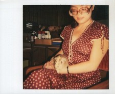 Old Vintage Photo COLOR POLAROID SOLO WOMAN GLASSES GUINEA PIG PHOTOGRAPH