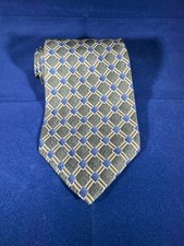 Structure Men's 100% Silk Necktie, Green/Blue Geometric, Made in USA, EUC