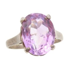 925 Sterling Silver Vintage Ring Faceted Amethyst Solitaire Band Sz 9 RG34240