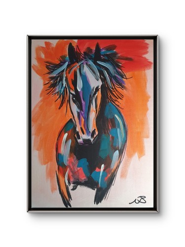 ORIGINAL ACRYLIC PAINTING 12x16 HORSE ABSTRACT HOME WALL ART PAINTED CANVAS - Picture 1 of 11