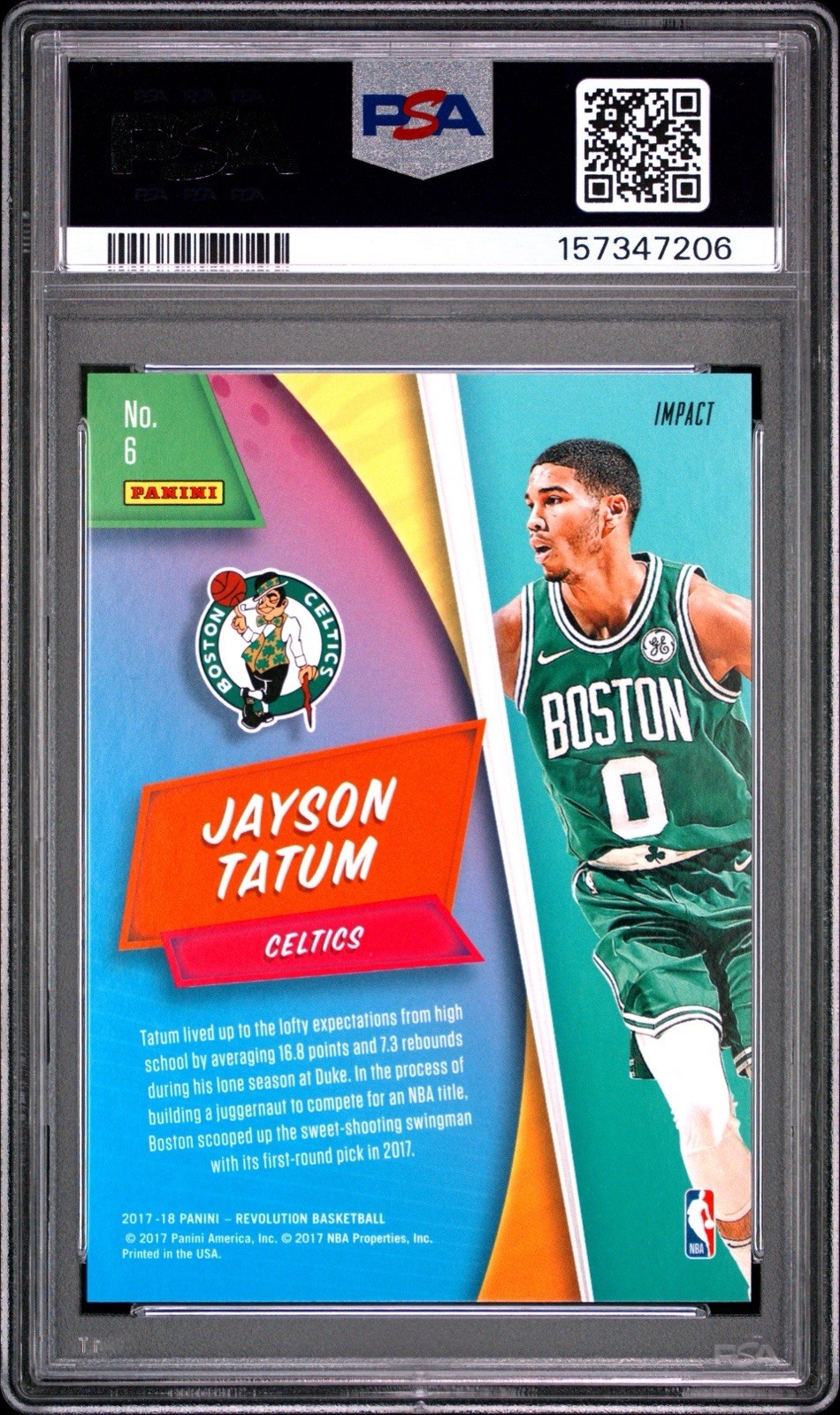 2017 Panini Revolution #6 Jayson Tatum Showstoppers Impact RC Rookie PSA 9 view 2