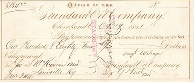 Standard Oil Co. of Ohio - 1870-80's dated Check of John D. Rockefeller