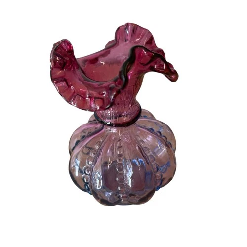 Vintage Fenton Mulberry Beaded Melon Ruffled Vase 7-1/2”