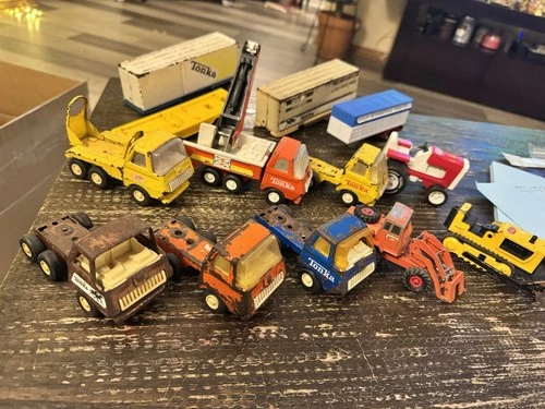 Tonka Truck Tractor Bulldozer Metal Yellow Orange Blue Brown Vintage Lot 13 pic