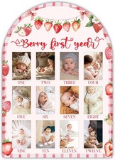 Berry My First Year Photo Board, Pink Strawberry Baby Milestone Signs for Girls