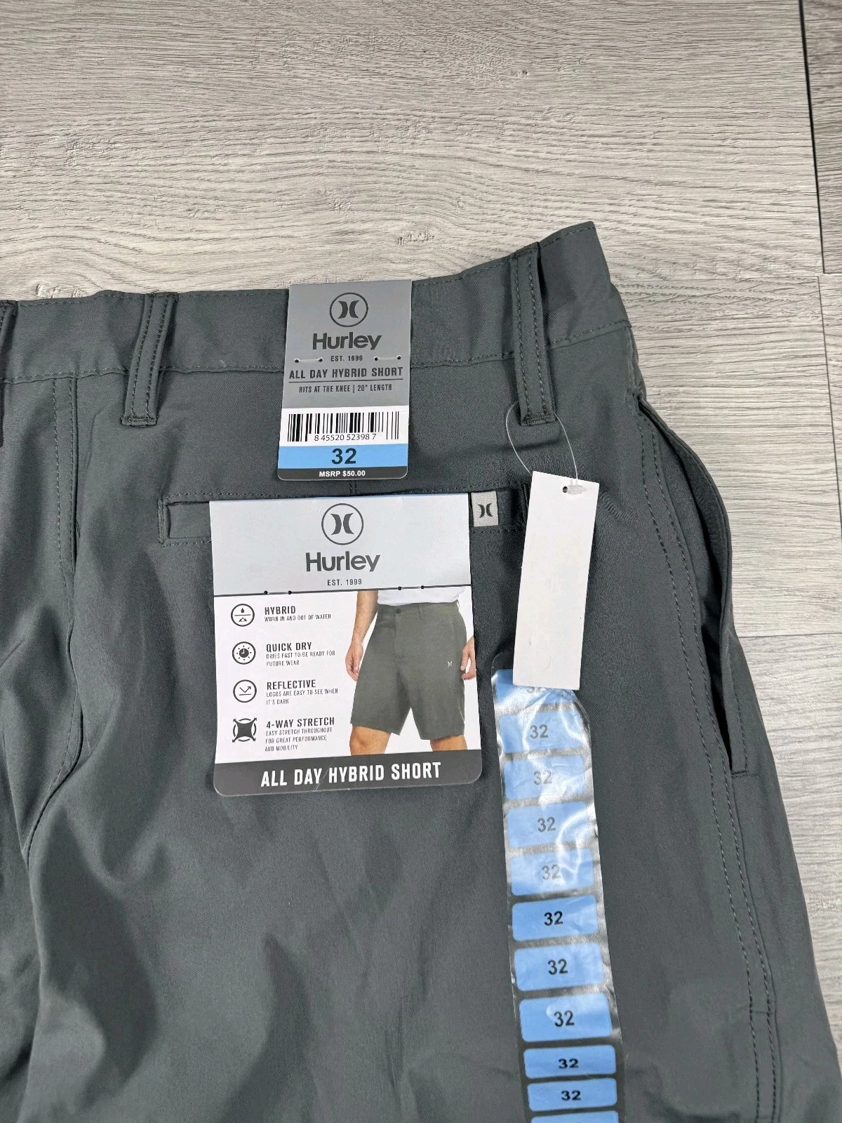 Hurley Shorts Mens 32 Gray All Day Hybrid Quick Dry Stretch Chino Beach Casual