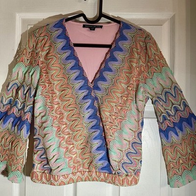 Boston Proper Retro Festival Blouse XS Rave Hippie Gypsy Y2K Flare Sleeve 70s