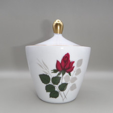 Seltmann Weiden Deckeldose Isolde Rote Rose Goldknauf Porzellan Vintage 50er