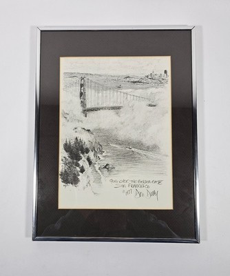 Don Davey 1977  ''Fog Over the Golden Gate'' Signed Original Art   Framed Sketch