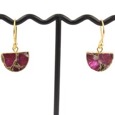 Semicircle Colorful Compressed Gemstone Copper Turquoise Gold Plated Earrings