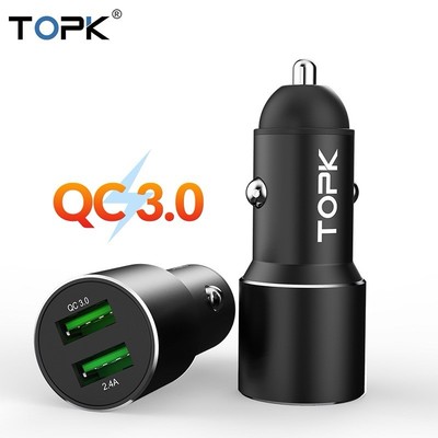TOPK Auto Kfz Ladegerät 30W QC3.0 | Dual USB Schnellladegerät | Handy | Telefon
