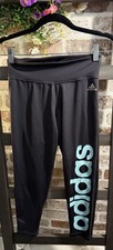 Adidas Women s Leggings- Size Small- Black w/Teal Logo-22 inseam