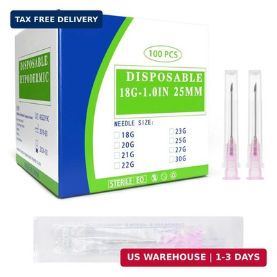 100 Pack 18 Ga 25mm 1IN Disposable Dispensing Needles for Scientific and Industr