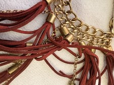 Brown Faux Leather Fringe Tassel Statement Ne...