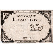 Frankreich, 5 Livres, 10 brumaire de l'an 2 - (31 octobre 1793), 3716, S