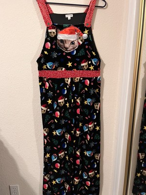 CHRISTMAS CAT VELOUR OVERALLS SIZE LARGE LOVE ON A HANGER Holiday Cat Lady