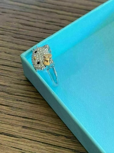2 Ct Round Cut Simulated Diamond Hello Kitty Wedding Ring 14k White Gold Finish - Picture 5 of 5