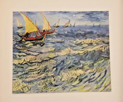 Vincent Van Goh Art The Sea at Les Saintes-Maries-de-la-Mer on Cardboard Vintage