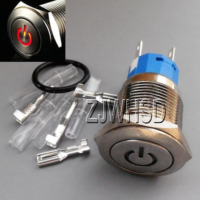 19mm 12V RED Led Lighted Push Button Metal ON-OFF Lock Switch ...