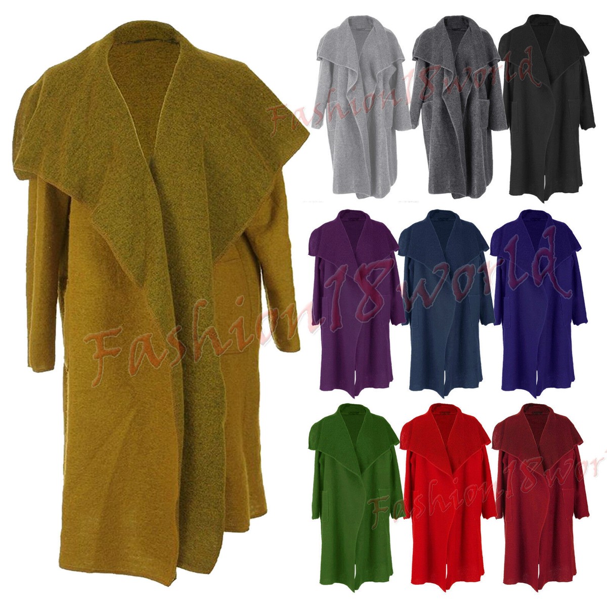 LADIES ITALIAN BOILED WOOL MIX COAT LAGENLOOK Waterfall Pocket Duster Coat  16-24