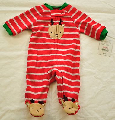 BOY's CARTER's red STRIPEs sleeper/one piece playsuit size newborn REINDEER NEW