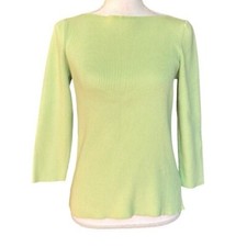 LAUREN Ralph Lauren Boat Neck Ribbed Cotton Blend Sweater Women SZ Large Green