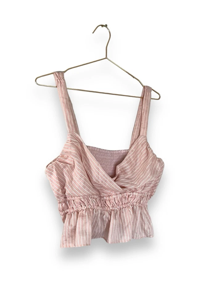 Anthropologie V Neck Top Summer Pink Stripe Strappy Top Size L - Image 4 of 4