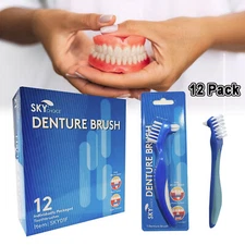 12x Denture Toothbrush Dual Head Tooth Brush Ergonomic Handle Bristles