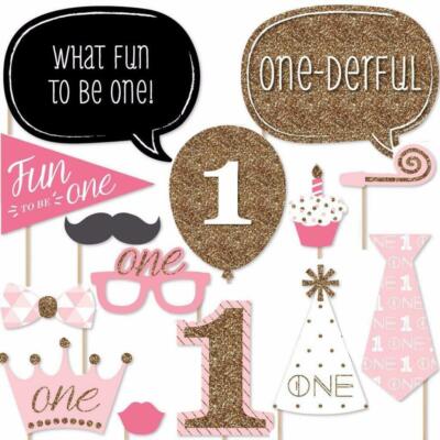 1st Birthday Baby Girl Fun To Be One Photo Booth Props Kit Count Pink Ebay