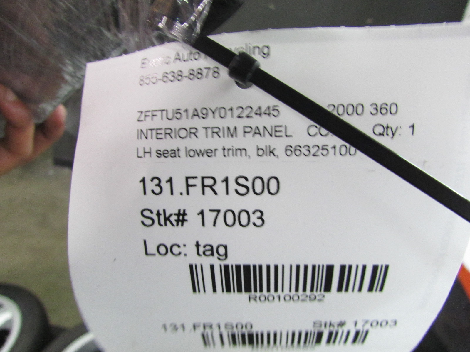 Ferrari 360, LH, Left, Lower Seat Trim, Black, Used, P/N 66325100